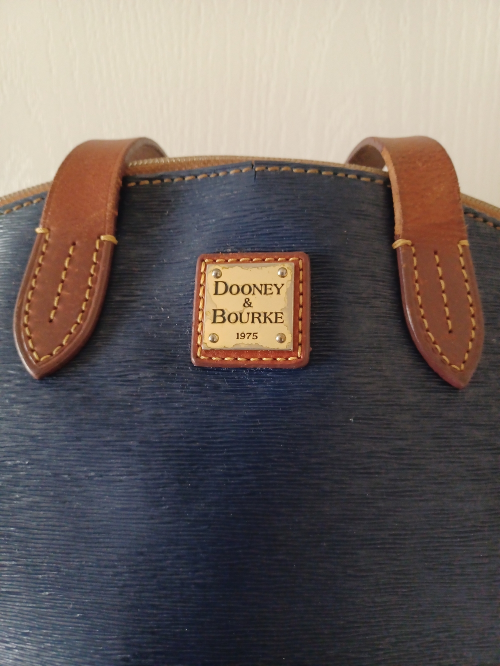 Dooney & Bourke Navy with Brown Leather Trim Shoulder Bag - Picture 3 of 15